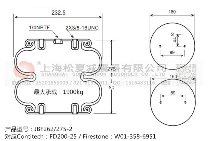 JBF262/275-2橡膠<a href='http://www.hopewithlife.com/' target='_blank'><u>空氣彈簧</u></a>